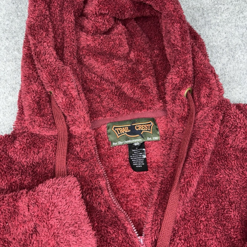 Trail Crest Fleece Jacket Womens XL Sherpa Hooded Full Zip Outdoors Red Fluffy